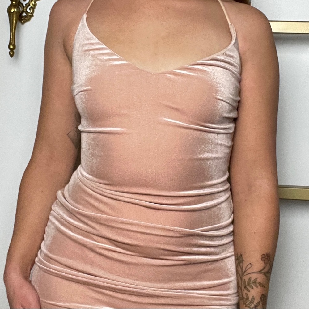 Light Pink Velvet Mini Dress by Meshki